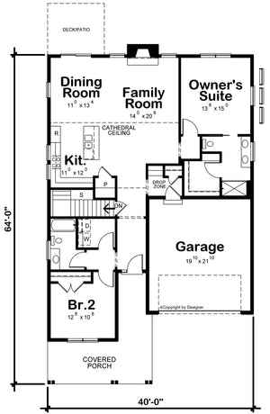 AB7612-A Traditional House First Floor Plan, 2 Bedroom, 2 Bathrooms | Lynette Knoll 35106 