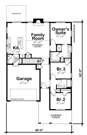AB7419-A 35110 House First Floor Plan 3 Beds 2 Baths