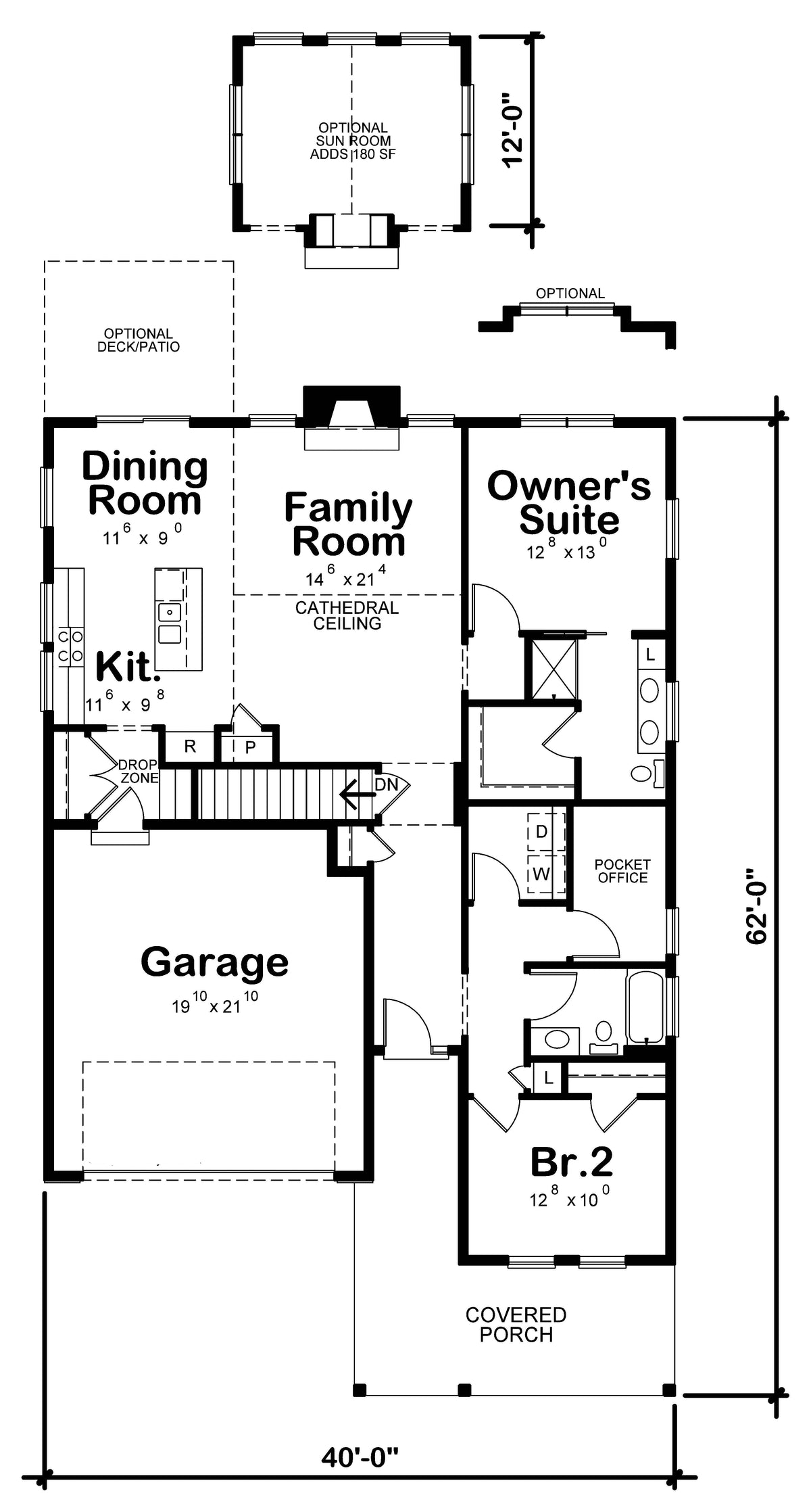 AB7752-A Traditional House First Floor Plan, 2 Bedrooms, 2 Bathrooms | Karsyn Farm