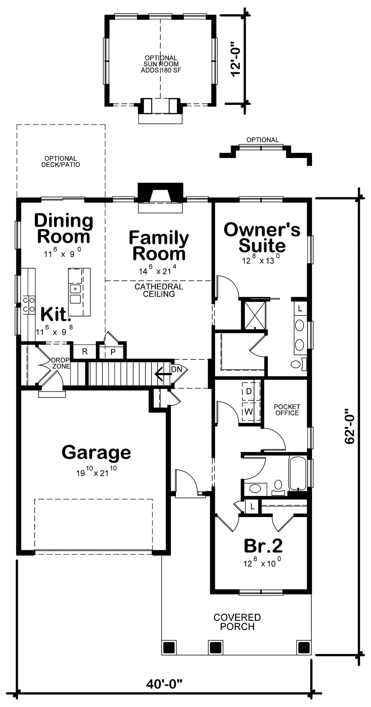 AB7754-A Craftsman House First Floor Plan, 2 Bedrooms, 2 Bathrooms | Karsyn Springs