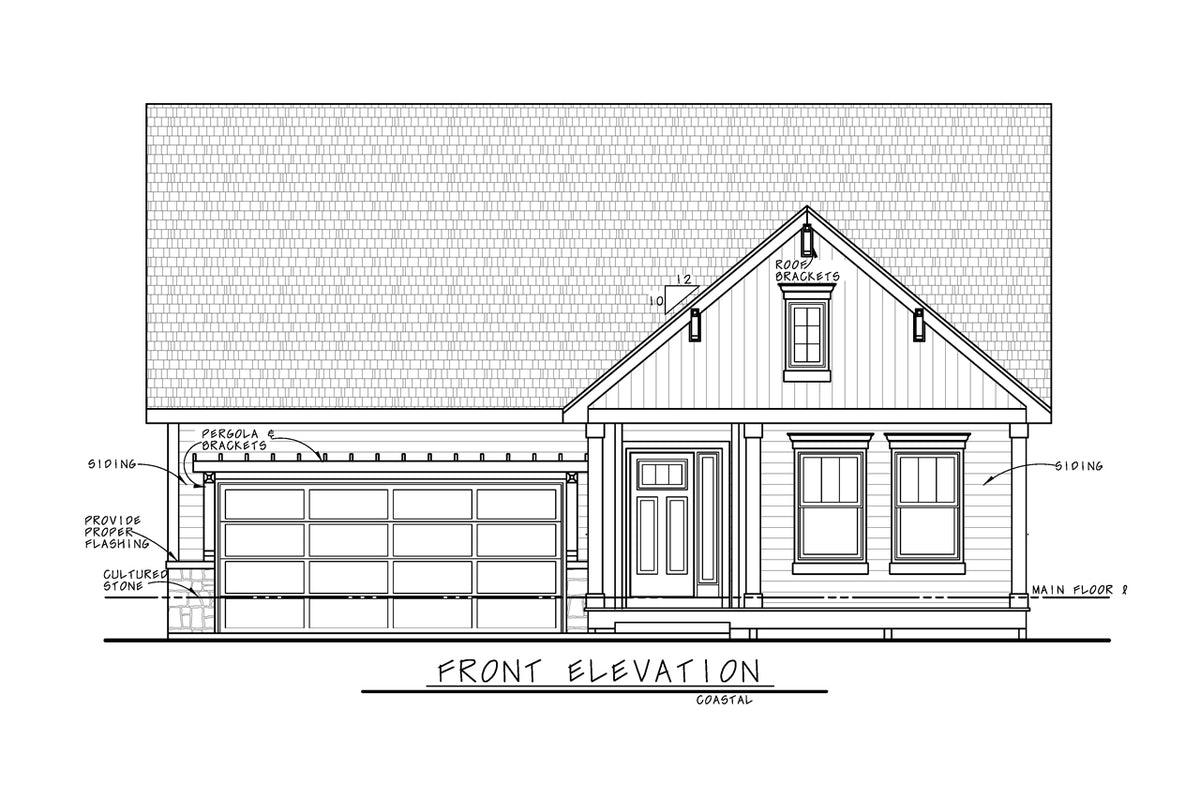 AB7757-A Country House Front Elevation, 2 Bedrooms, 2 Bathrooms | Kate Farm
