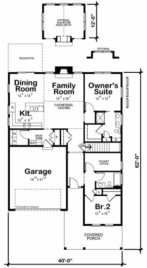 AB7757-A Country House First Floor Plan, 2 Bedrooms, 2 Bathrooms | Kate Farm