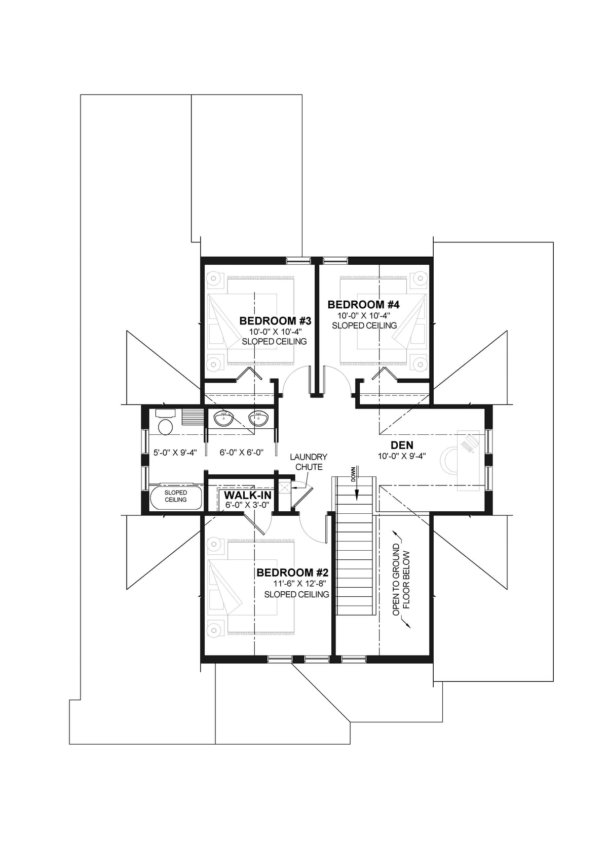 T8032-A Modern Farmhouse Second Floor Plan, 4 Bedrooms, 2.5 Bathrooms | Cambridge 3608 