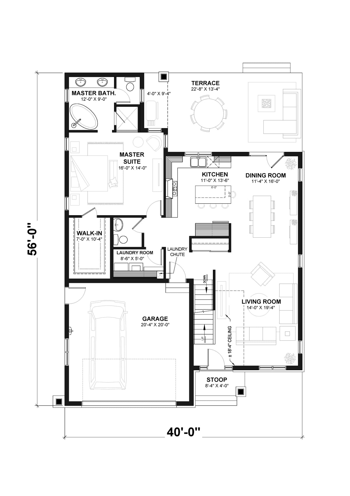 T8032-A Modern Farmhouse First Floor Plan, 4 Bedrooms, 2.5 Bathrooms | Cambridge 3608 