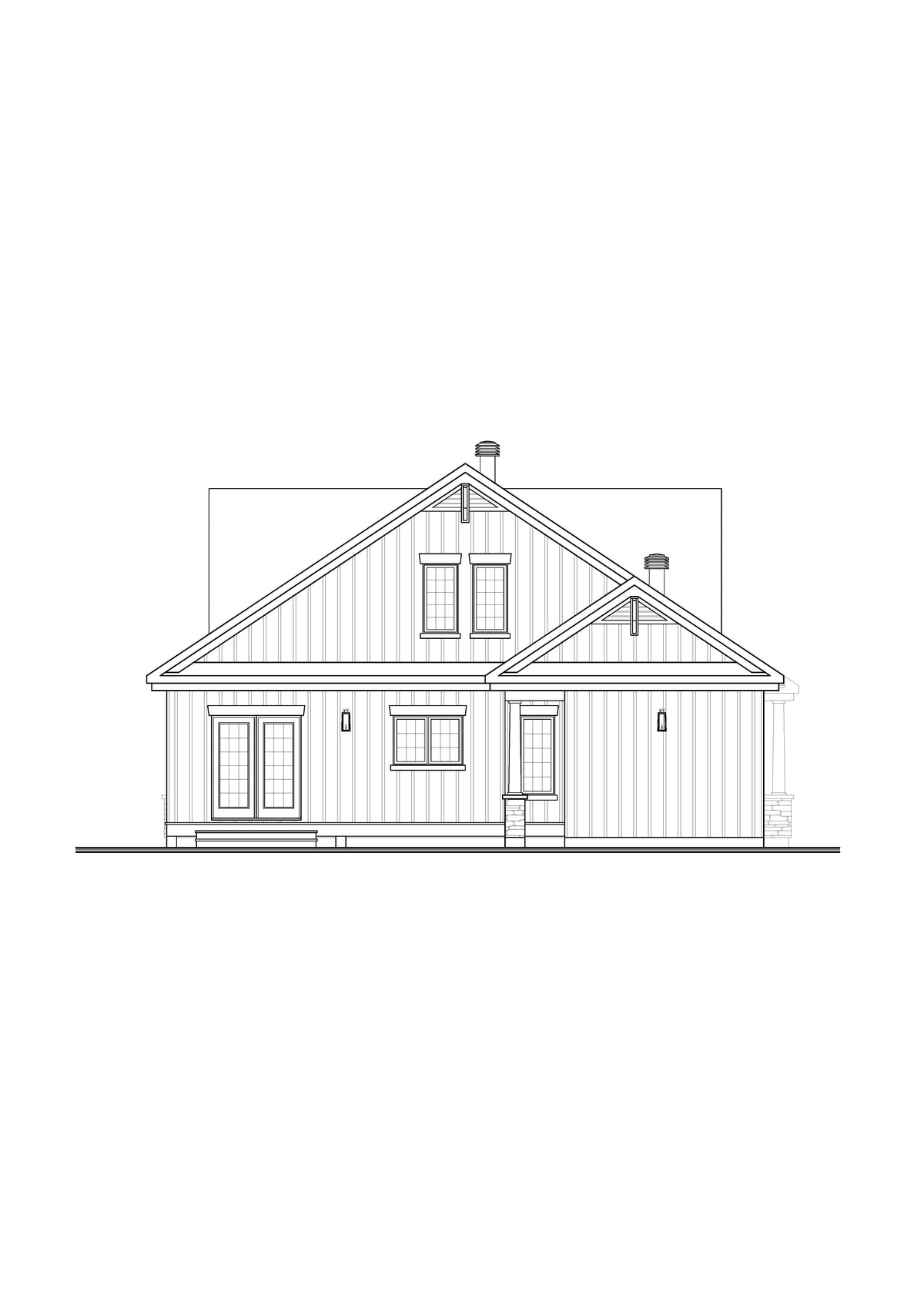 T8032-A Modern Farmhouse, 4 Bedrooms, 2.5 Bathrooms | Cambridge 3608 Rear Elevation