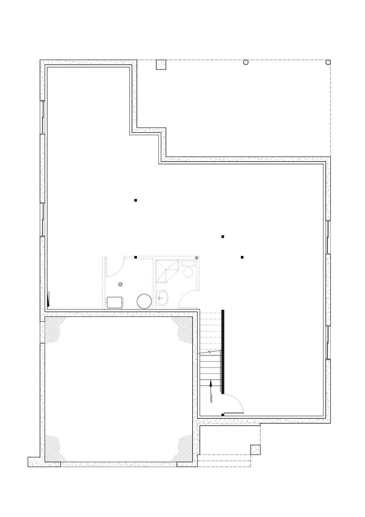 T8032-A Modern Farmhouse Unfinished Basement Floor Plan, 4 Bedrooms, 2.5 Bathrooms | Cambridge 3608 
