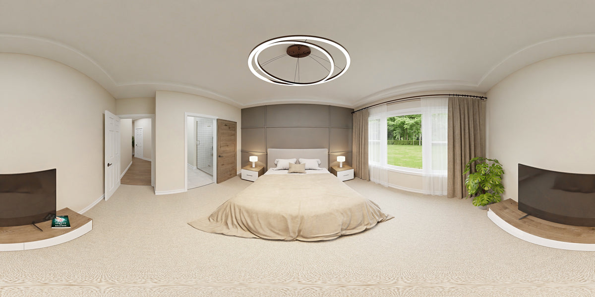 AJ7710-A Modern Farmhouse Master Bedroom Panorama, 3 Bedrooms, 2.5 Bathrooms | Plan 1059