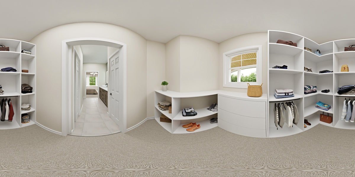 AJ7710-A Modern Farmhouse Walk-in Closet Panorama, 3 Bedrooms, 2.5 Bathrooms | Plan 1059