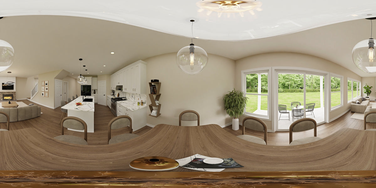 AJ7710-A Modern Farmhouse Dining Room Panorama, 3 Bedrooms, 2.5 Bathrooms | Plan 1059