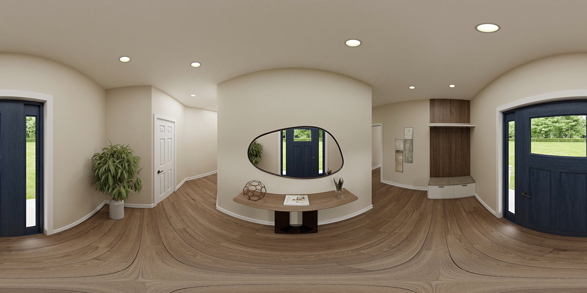 AJ7710-A Modern Farmhouse Foyer Panorama, 3 Bedrooms, 2.5 Bathrooms | Plan 1059
