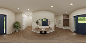 AJ7710-A Modern Farmhouse Foyer Panorama, 3 Bedrooms, 2.5 Bathrooms | Plan 1059