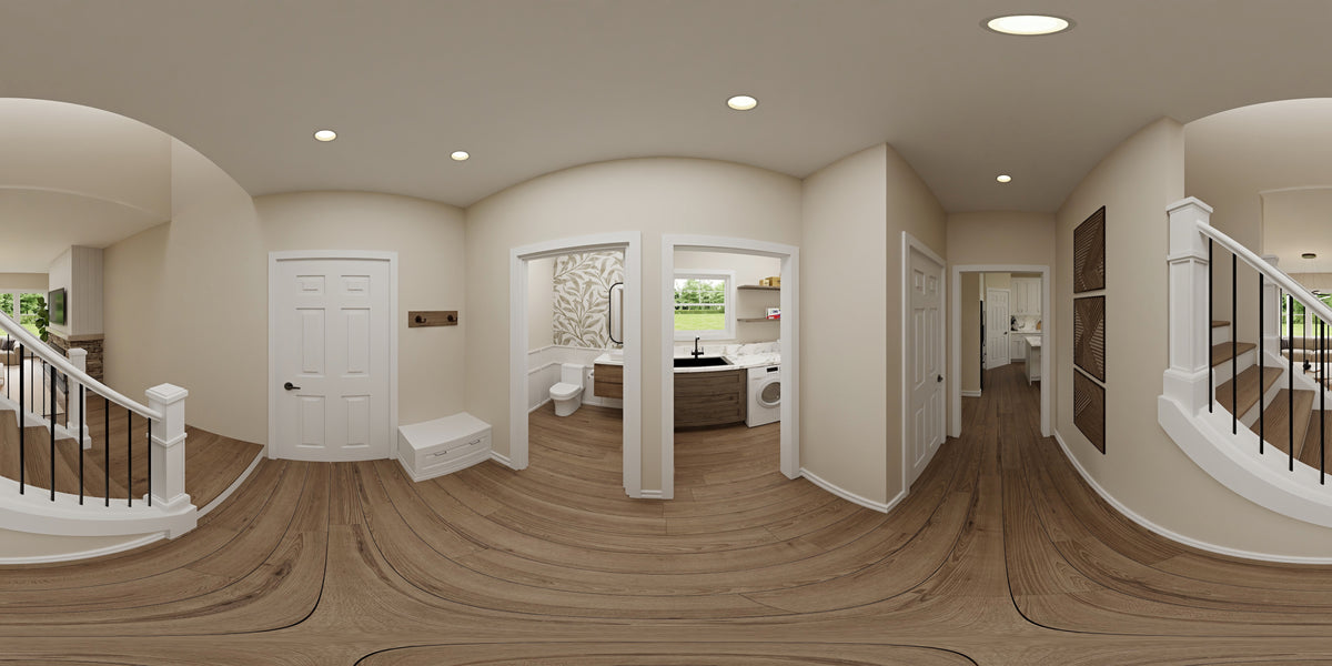 AJ7710-A Modern Farmhouse Mud Room Panorama, 3 Bedrooms, 2.5 Bathrooms | Plan 1059
