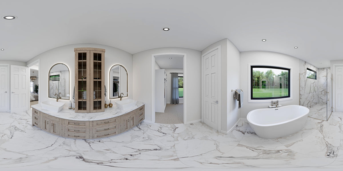 AJ8093-A Modern Farmhouse, 3 Bedrooms, 2.5 Bathrooms | VD1069 House Plan Bathroom Panorama