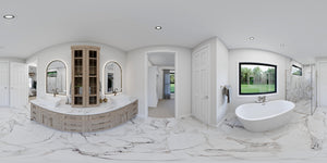 AJ8093-A Modern Farmhouse, 3 Bedrooms, 2.5 Bathrooms | VD1069 House Plan Bathroom Panorama