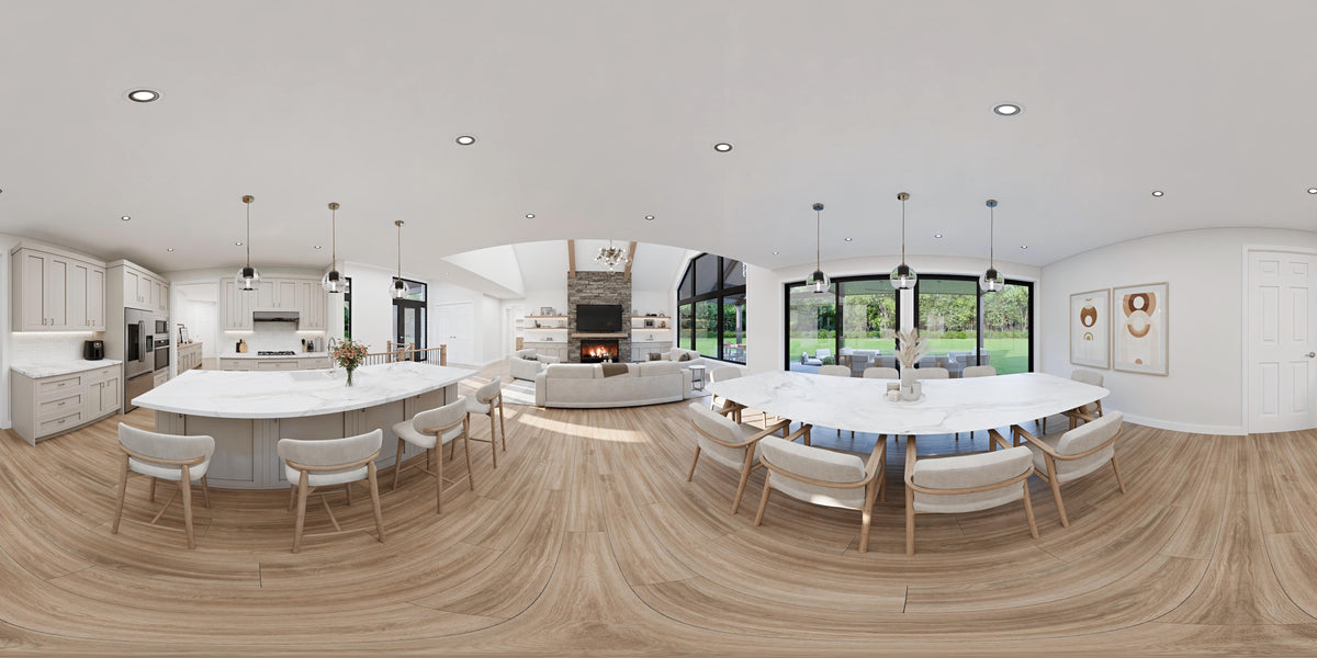AJ8093-A Modern Farmhouse, 3 Bedrooms, 2.5 Bathrooms | VD1069 House Plan Dining Panorama