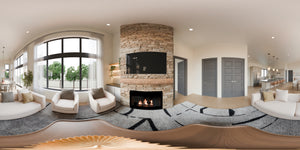 AJ8094-A Contemporary House, 3 Bedrooms, 2.5 Bathrooms | VD 1070 House Plan Living Area Panorama