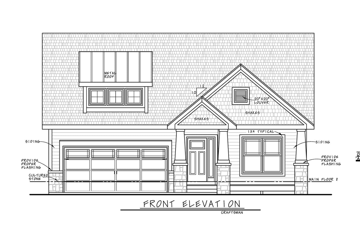 AB7754-A Craftsman House Front Elevation, 2 Bedrooms, 2 Bathrooms | Karsyn Springs