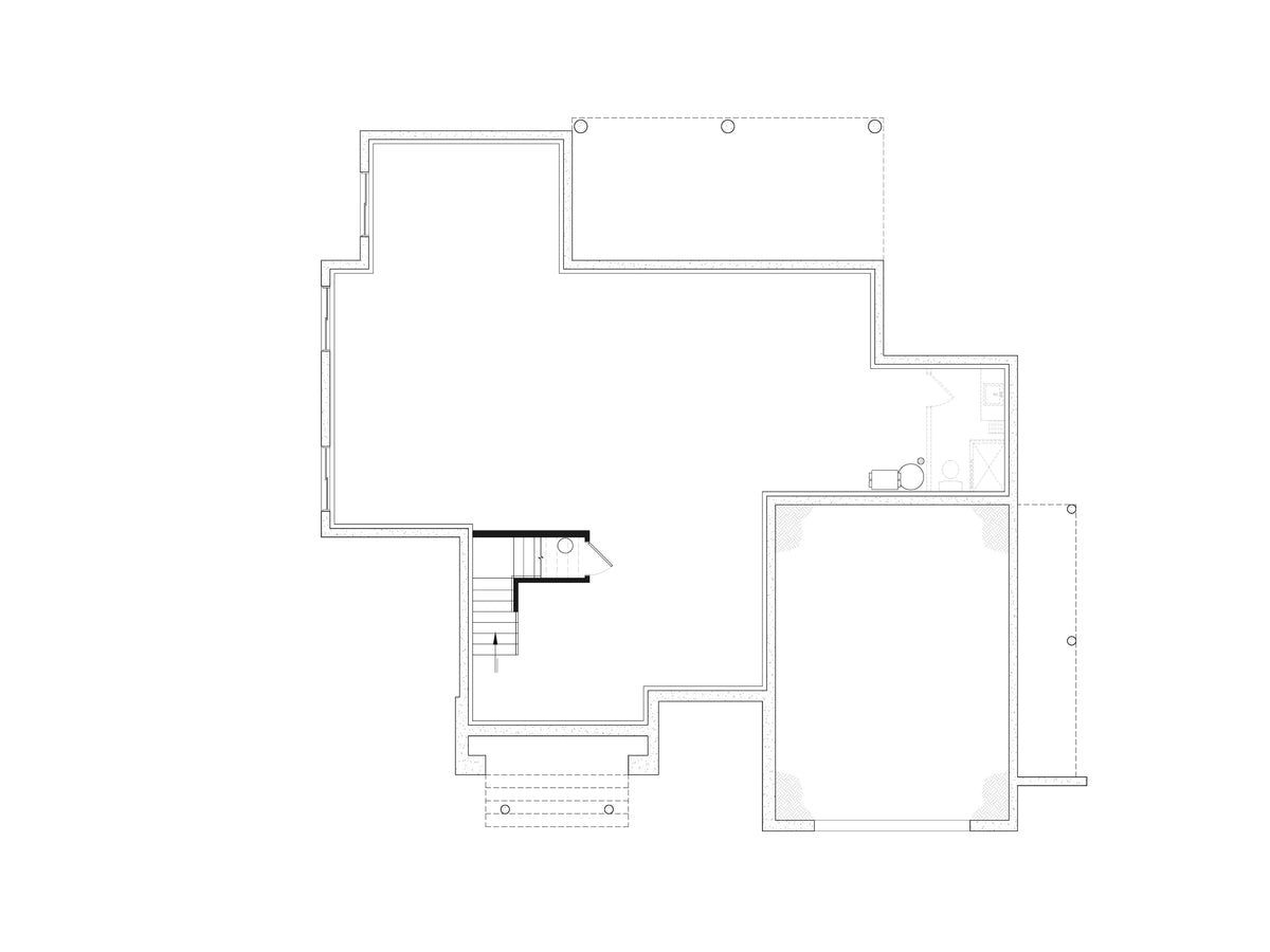 T8020-A European House Unfinished Basement Floor Plan, 3 Bedrooms, 2.5 Bathrooms | Lauzon 3626 