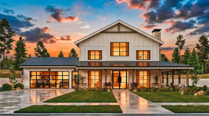 26036 Whistlewood 2 House Plan, Modern Farmhouse 3 Beds, 2.5 Baths
 Front Dusk Exterior