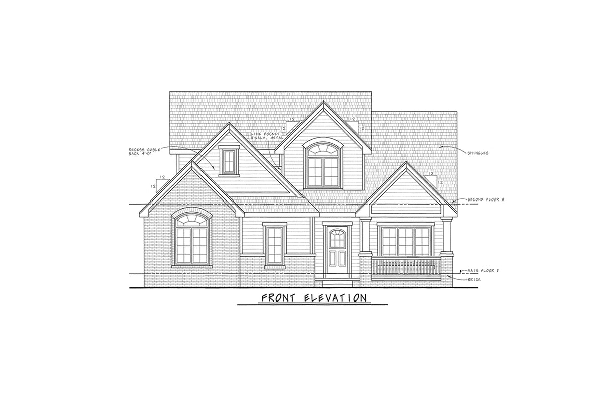 AB7951-A Traditional House, 3 Bedrooms, 2.5 Bathrooms | Kiran 42000 Front Elevation
