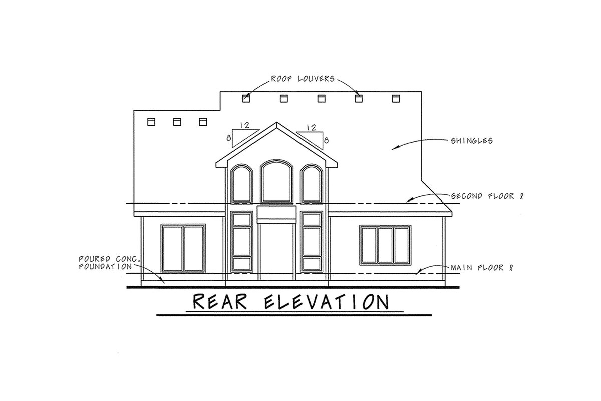 AB7951-A Traditional House, 3 Bedrooms, 2.5 Bathrooms | Kiran 42000 Rear Elevation