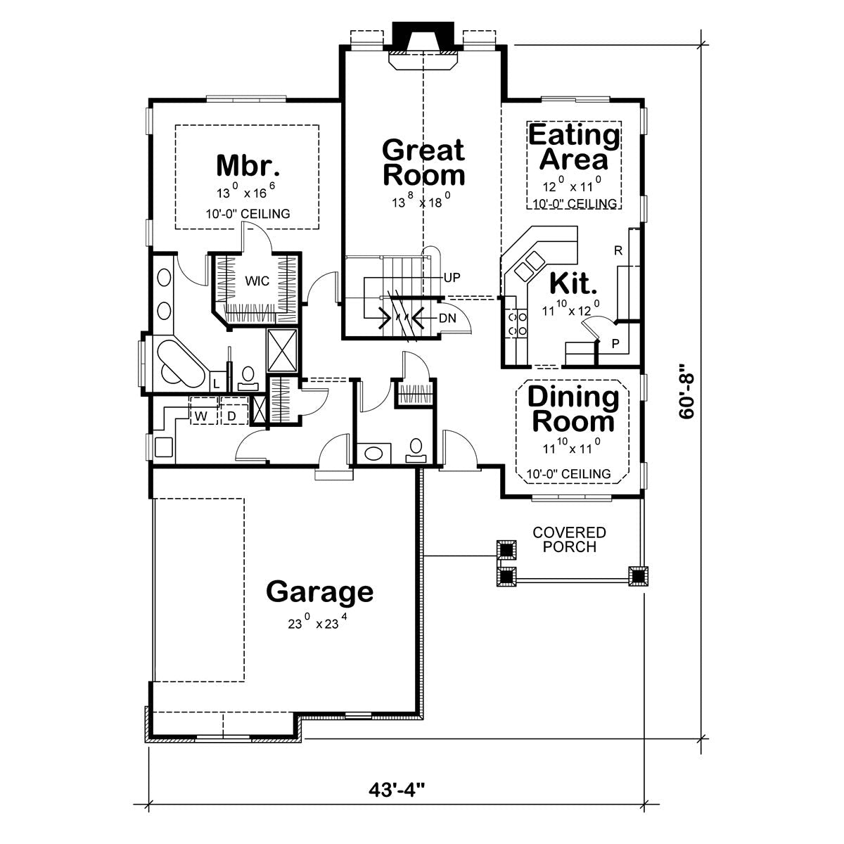 AB7951-A Traditional House First Floor Plan, 3 Bedrooms, 2.5 Bathrooms | Kiran 42000
