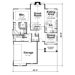 AB7951-A Traditional House First Floor Plan, 3 Bedrooms, 2.5 Bathrooms | Kiran 42000