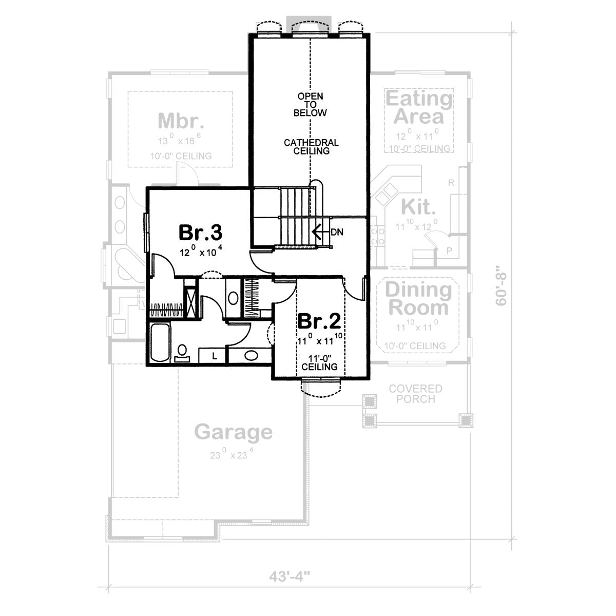 AB7951-A Traditional House Second Floor Plan, 3 Bedrooms, 2.5 Bathrooms | Kiran 42000