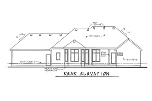 AB8074-A French Country House, 3 to 4 Bedrooms, 3.5 Bathrooms | Haskell House Plan Rear Elevation