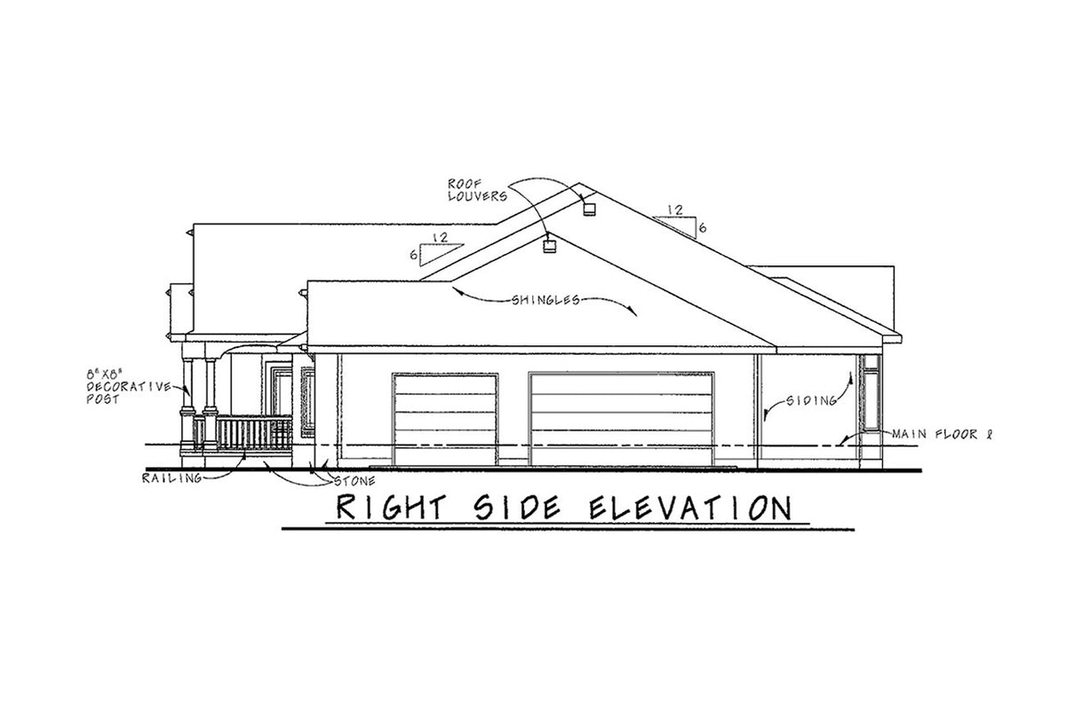 AB8074-A French Country House, 3 to 4 Bedrooms, 3.5 Bathrooms | Haskell House Plan Right Elevation