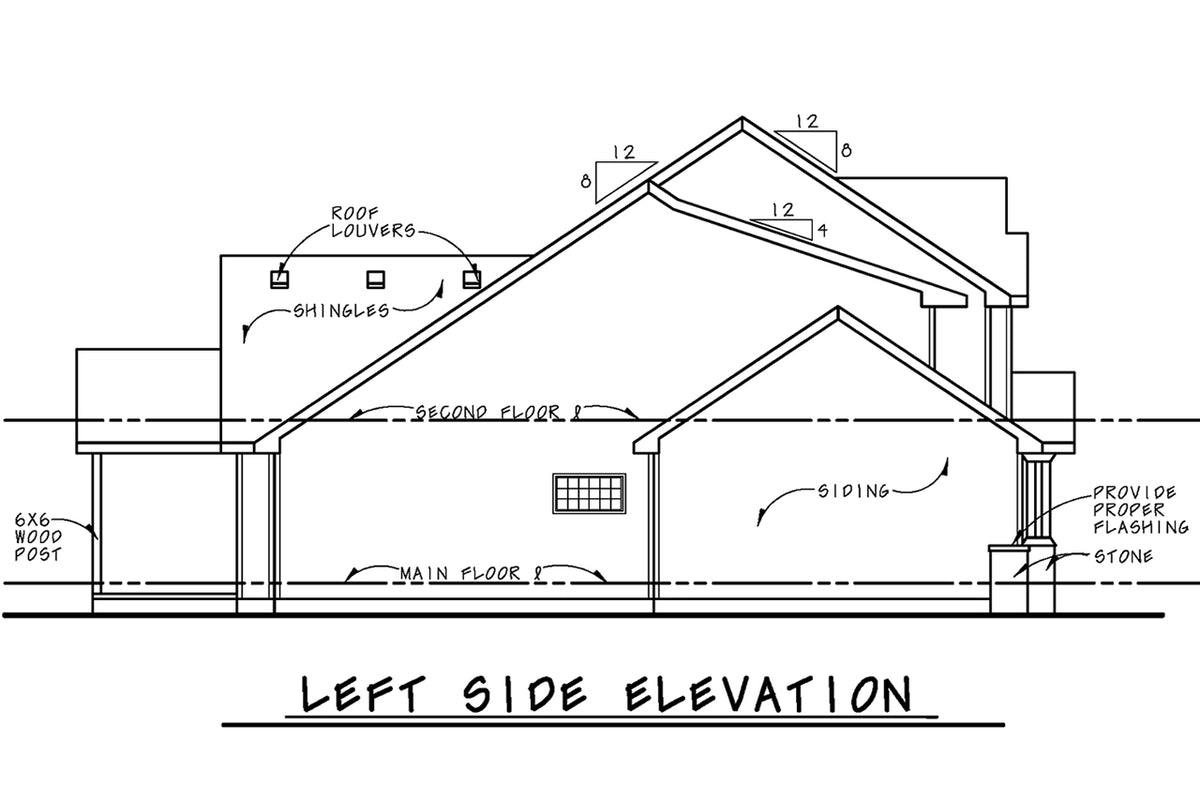 AB8089-A Craftsman House, 3 Bedrooms, 2.5 Bathrooms | Winslet House Plan Left Elevation