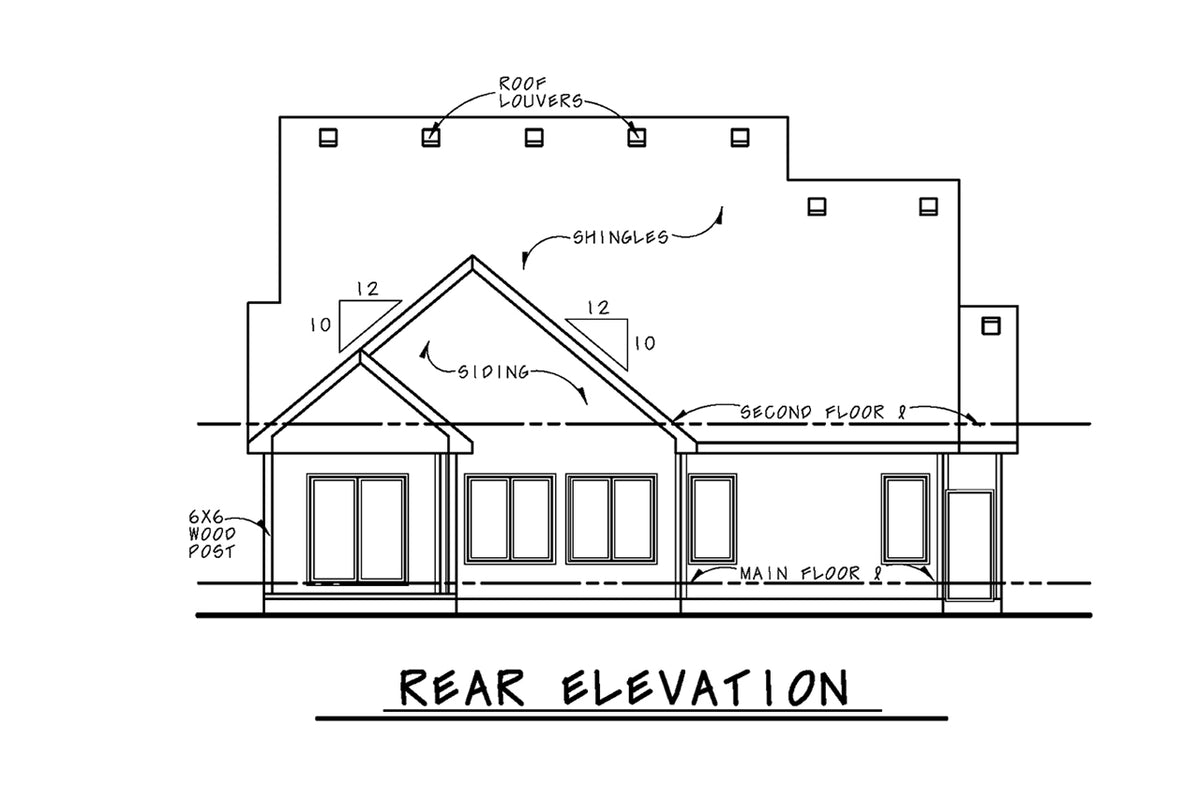 AB8089-A Craftsman House, 3 Bedrooms, 2.5 Bathrooms | Winslet House Plan Rear Elevation