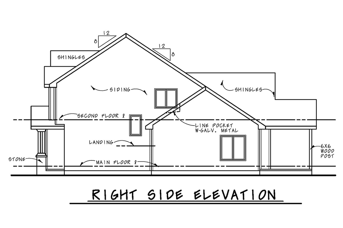 AB8089-A Craftsman House, 3 Bedrooms, 2.5 Bathrooms | Winslet House Plan Right Elevation