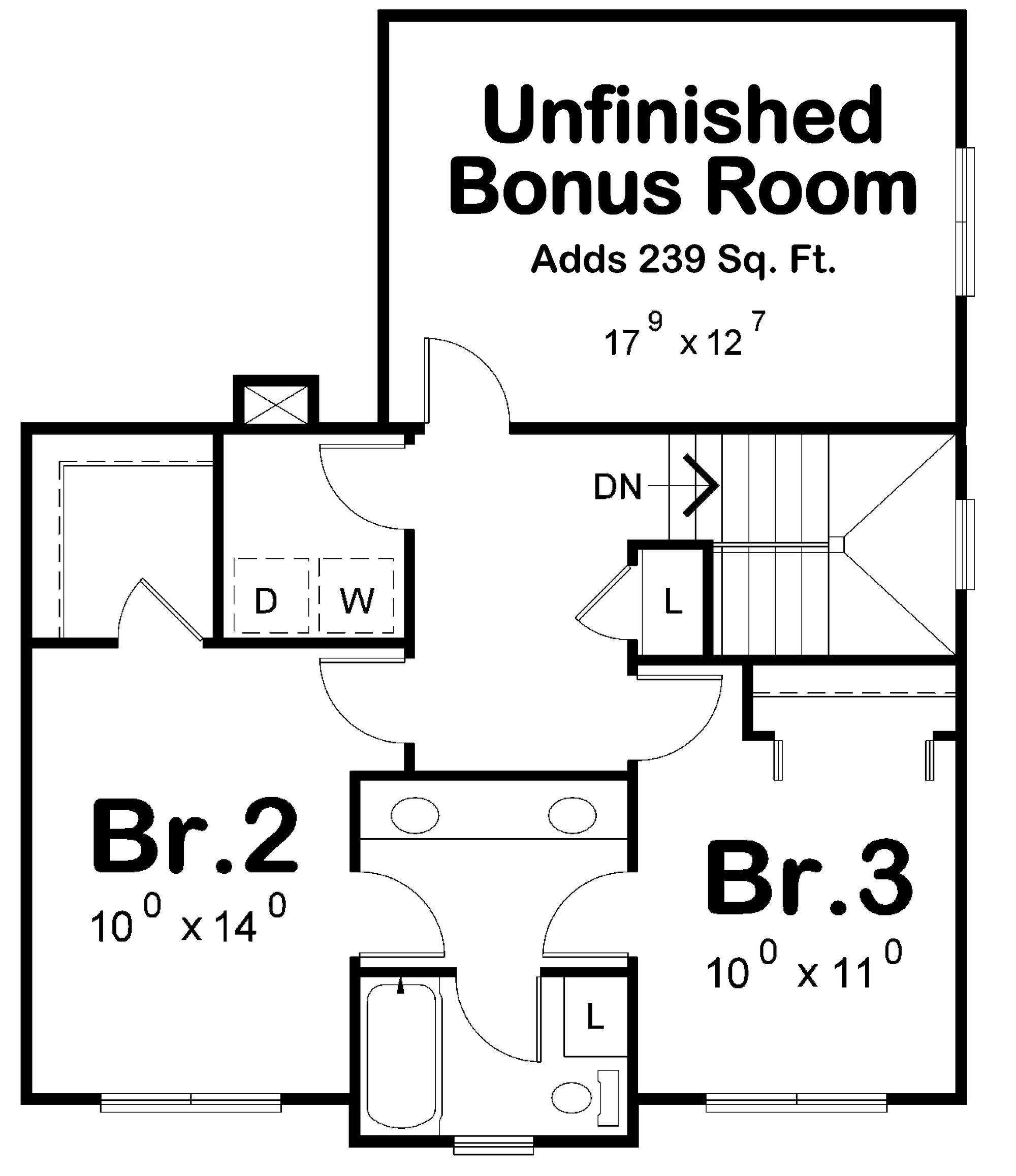 AB8089-A Craftsman House Second Floor Plan, 3 Bedrooms, 2.5 Bathrooms | Winslet House Plan 