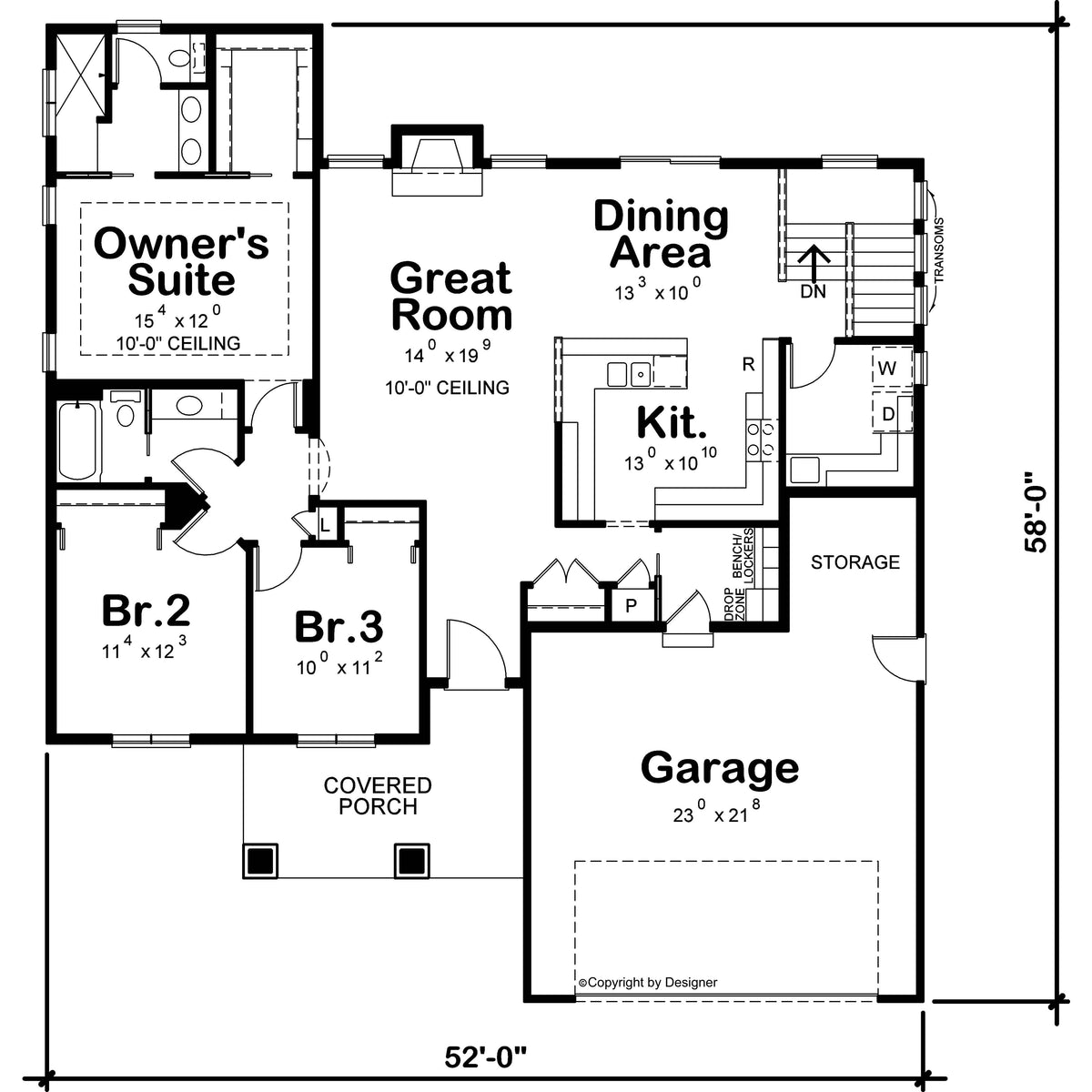 AB7420-A 42272 First Floor Plan 3 Beds 2 Baths