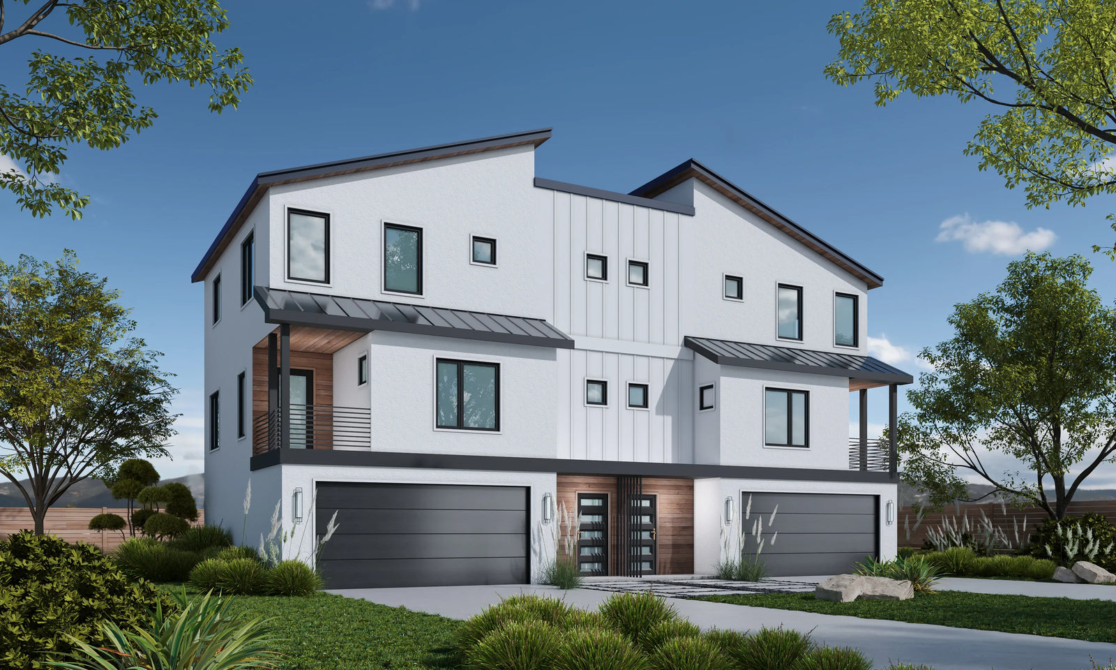 AB7616-A Contemporary Duplex House, 3 Bedrooms, 3.5 Bathrooms | Julian Twin 42548 Exterior