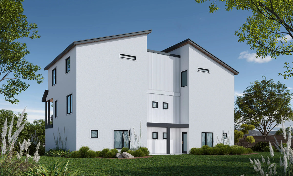 AB7616-A Contemporary Duplex House, 3 Bedrooms, 3.5 Bathrooms | Julian Twin 42548 Rear Exterior