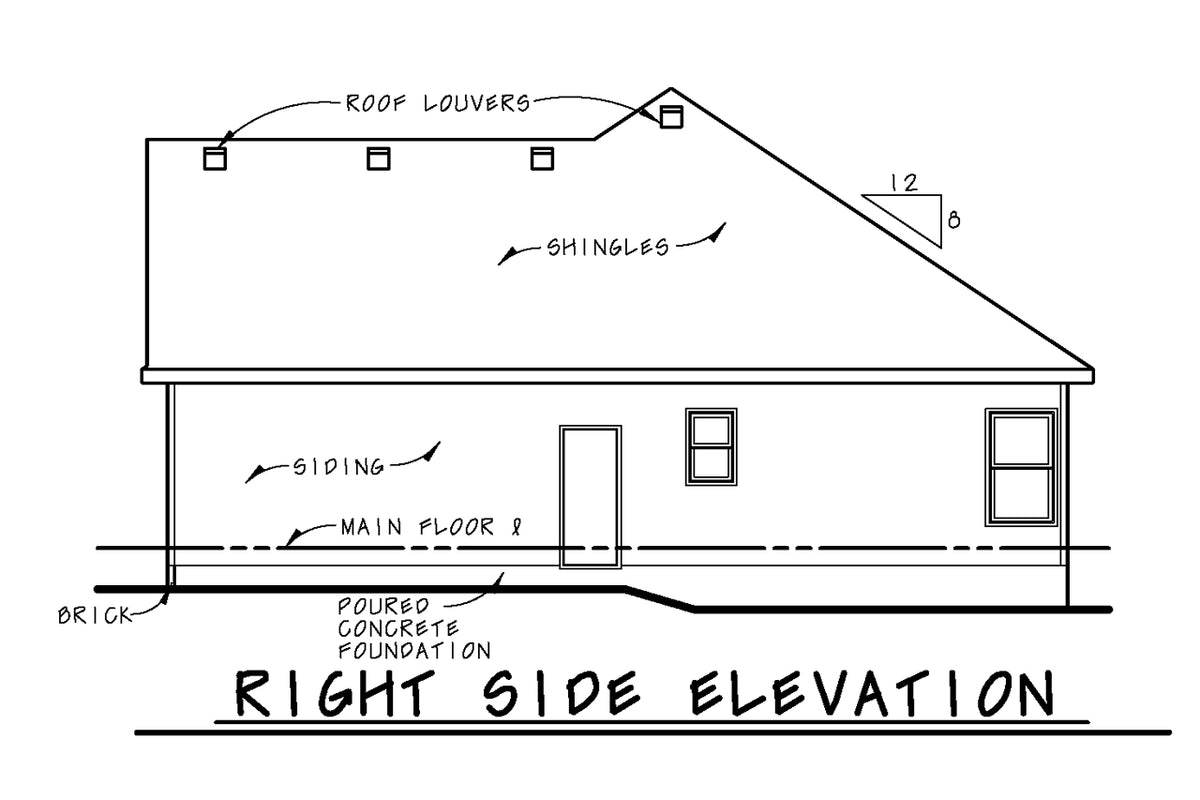 AB8302-A Modern Farmhouse, 3 Bedrooms, 2 Bathrooms | Tollefson House Plan Right Elevation