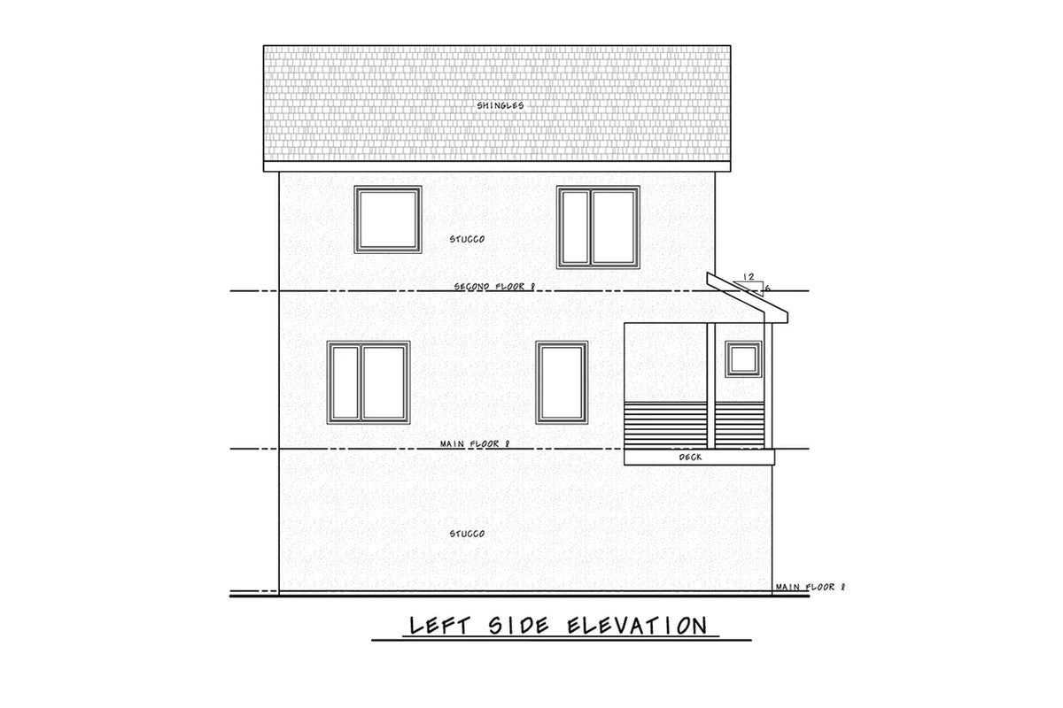 AB7616-A Contemporary Duplex House Left Elevation, 3 Bedrooms, 3.5 Bathrooms | Julian Twin 42548