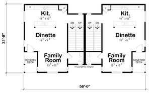 AB7616-A Contemporary Duplex House Main Floor Plan, 3 Bedrooms, 3.5 Bathrooms | Julian Twin 42548 