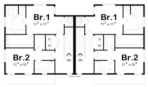 AB7616-A Contemporary Duplex House Upper Floor Plan, 3 Bedrooms, 3.5 Bathrooms | Julian Twin 42548 