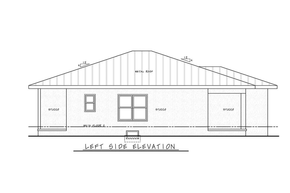 AB7617-A Modern House Left Elevation, 3 Bedroom, 2 Bathrooms | Calverton Modern 42549 