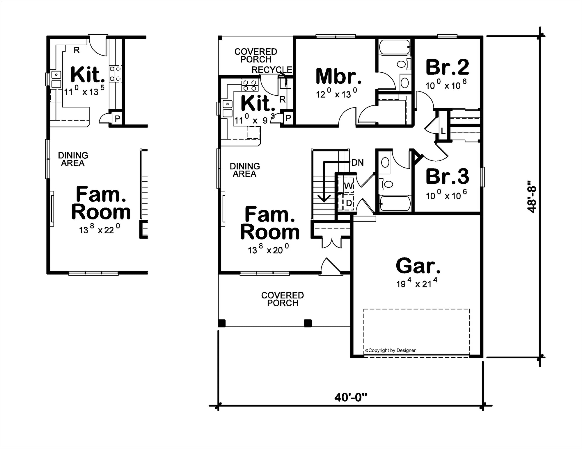 AB7617-A Modern House First Floor Plan, 3 Bedroom, 2 Bathrooms | Calverton Modern 42549 