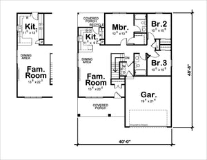 AB7617-A Modern House First Floor Plan, 3 Bedroom, 2 Bathrooms | Calverton Modern 42549 