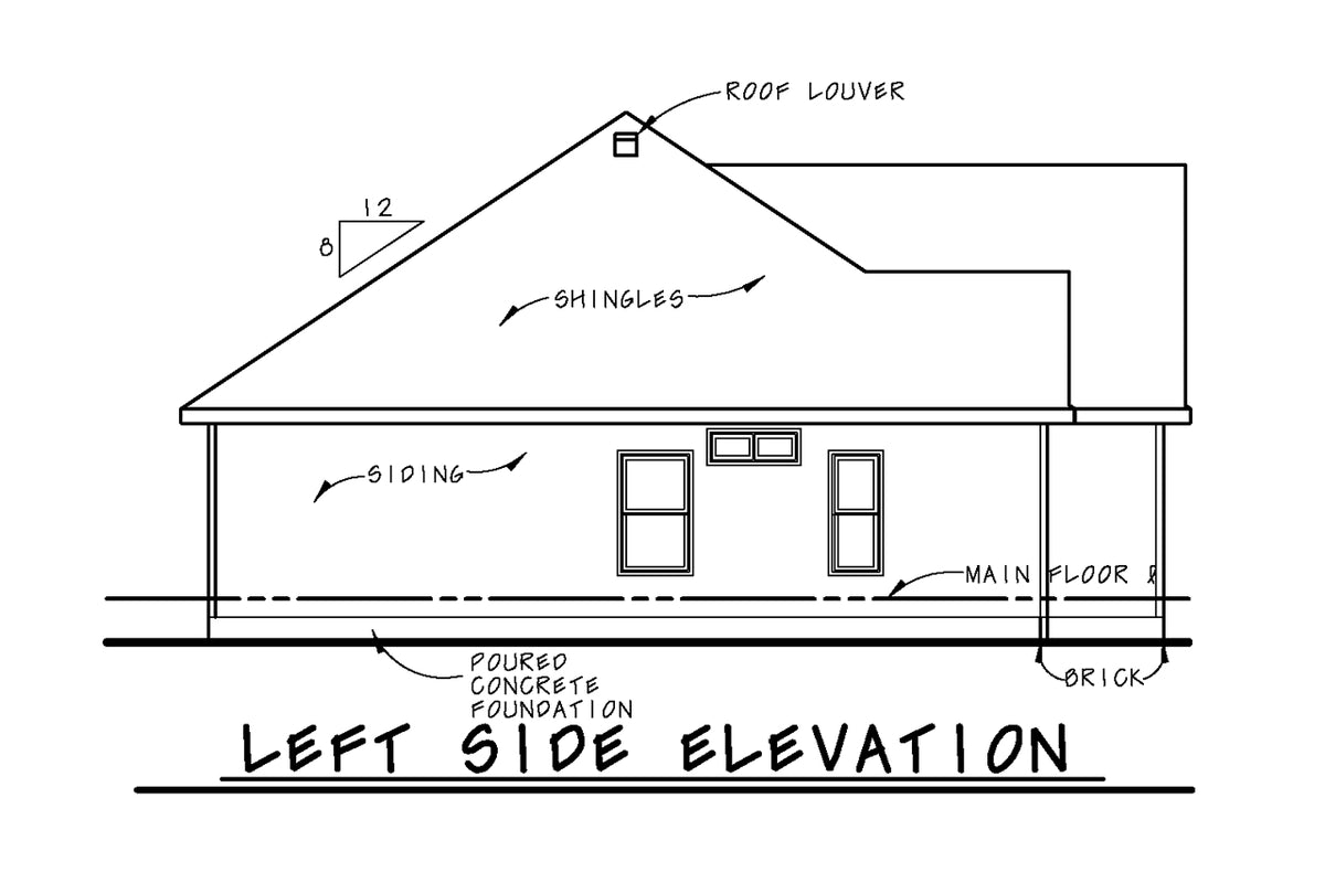 AB8302-A Modern Farmhouse, 3 Bedrooms, 2 Bathrooms | Tollefson House Plan Left Elevation
