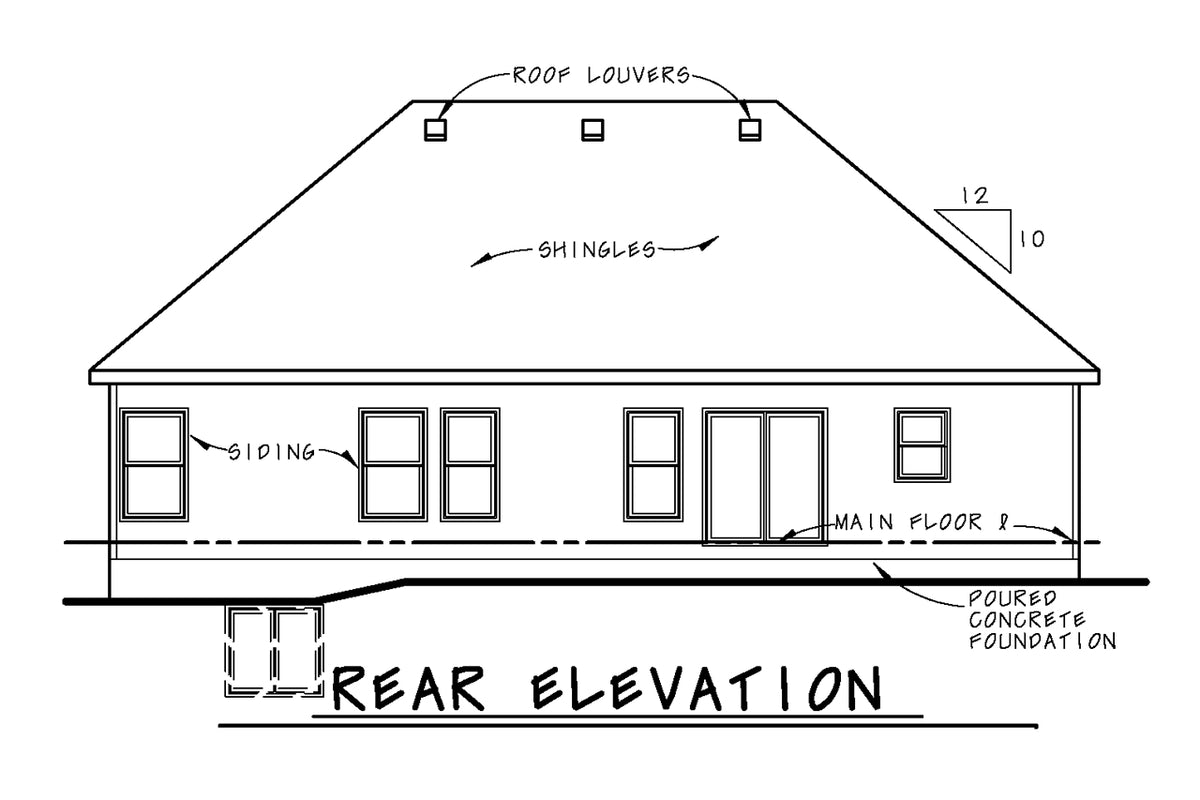 AB8302-A Modern Farmhouse, 3 Bedrooms, 2 Bathrooms | Tollefson House Plan Rear Elevation