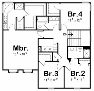 AB7326-A Braiden House Second Floor Plan 4 Beds 4 Baths