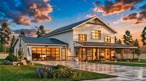 26036 Whistlewood 2 House Plan, Modern Farmhouse 3 Beds, 2.5 Baths
Front Left Exterior Dusk