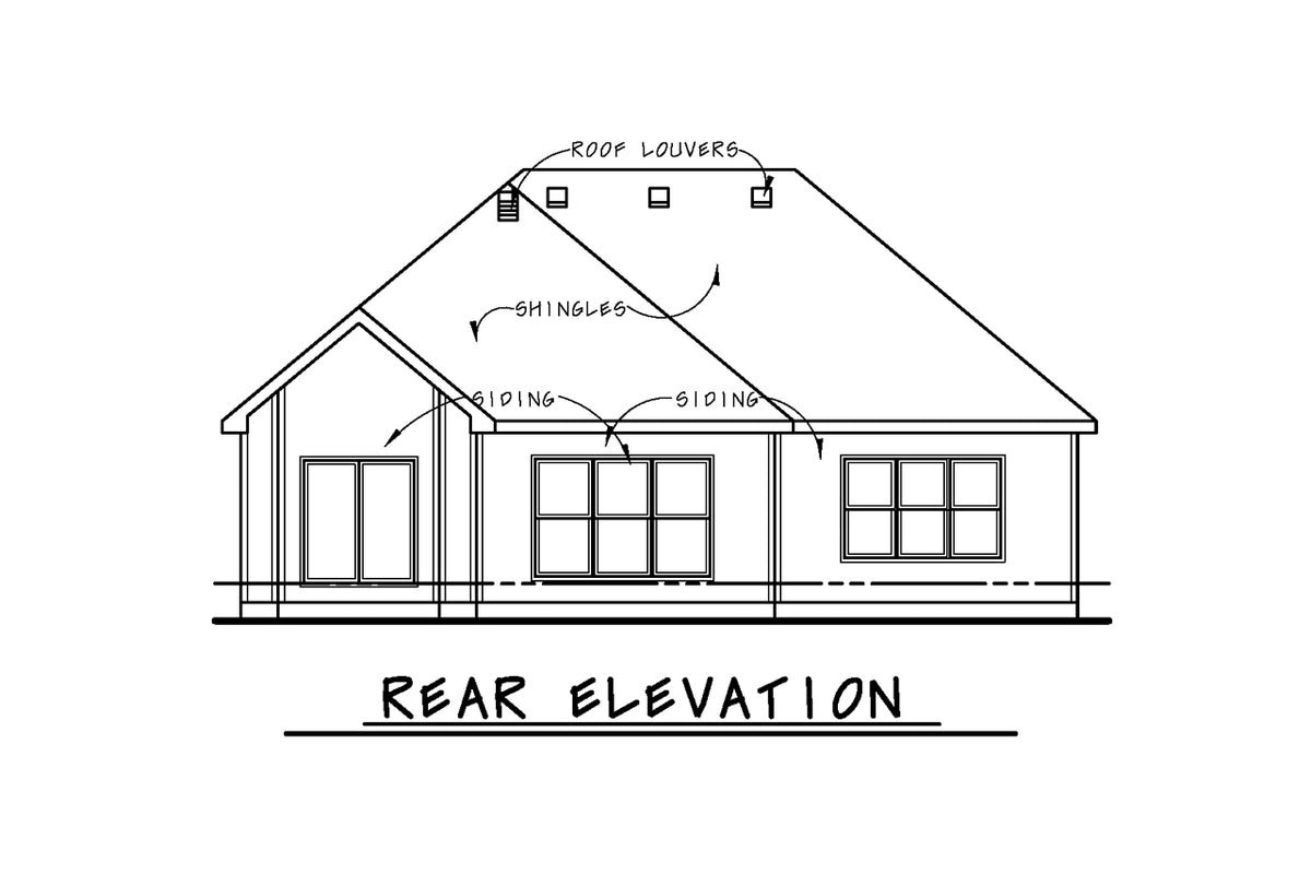 AB8341-A French Country House, 2 Bedrooms, 2 Bathrooms | Allison House Plan Rear Elevation