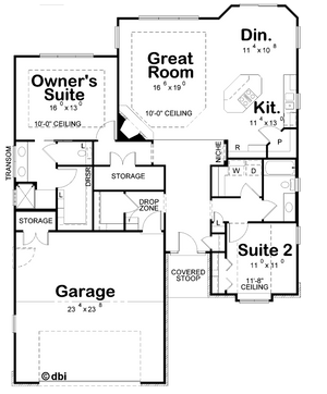 AB8341-A French Country House First Floor Plan, 2 Bedrooms, 2 Bathrooms | Allison House Plan 